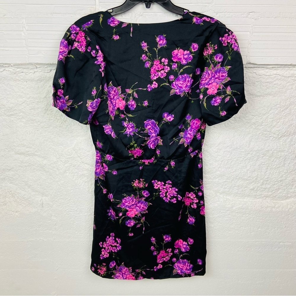 NWT LEYDEN black & purple silky satin floral mini dress size medium - Picture 11 of 17